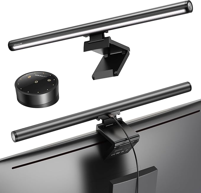Douxlife Monitor Light Bar with Visual Wireless Remote & Touch Dual Control, Eye-Care Computer Monitor Lamp with Asymmetrical Optical Design, Stepless Dimming Screenbar for Home Office Gaming, Gray
