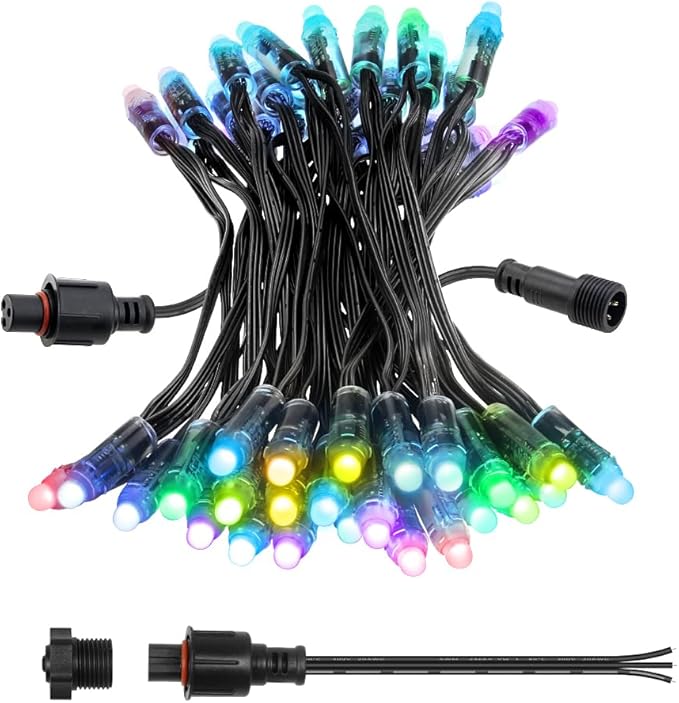 ALITOVE WS2811 12V RGB Pixel String Lights 8 inch 50pcs Bullet Pixels Light Diffused Addressable Color Changing with 12mm Waterproof Xconnector for Halloween Christmas Billboard House Outdoor Decor