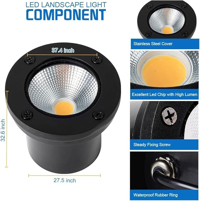 EAGLOD 12W LED Well Light, Low Voltage Landscape Ground Lights,12V-24V Outdoor In Ground Lights, IP67 Waterproof Landscape Lighting 5000K Daylight for Garden,Deck,Step,Lawn (8 Pack)