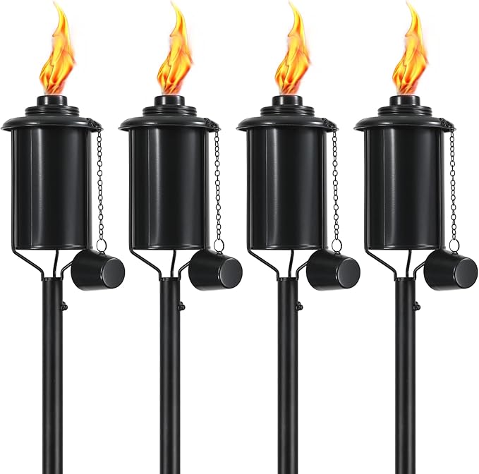 4 Pack Metal Torch for Outside, 59-Inch Citronella Torches Outdoor, 16oz Upgraded Table Top Outdoor Torches for Patio Pathway Party, Metal Garden Torch Décor