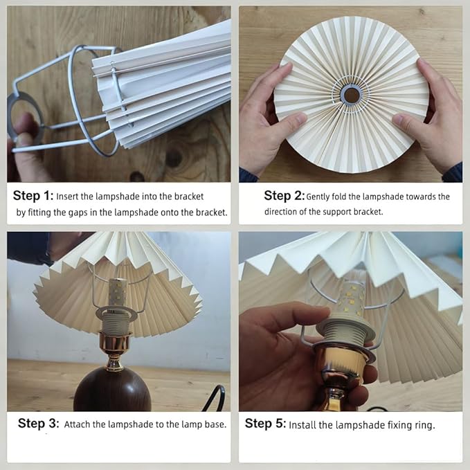 9.4" Wx11.4 H 3Color Temperature Adjustable Modern Table Lamp | Small Lampshade with Warm Light | Mini Lamp for Coffee Table, Bedside & Kitchen | Cute Pleated Fabric Shade, Walnut Brown Bulb Included