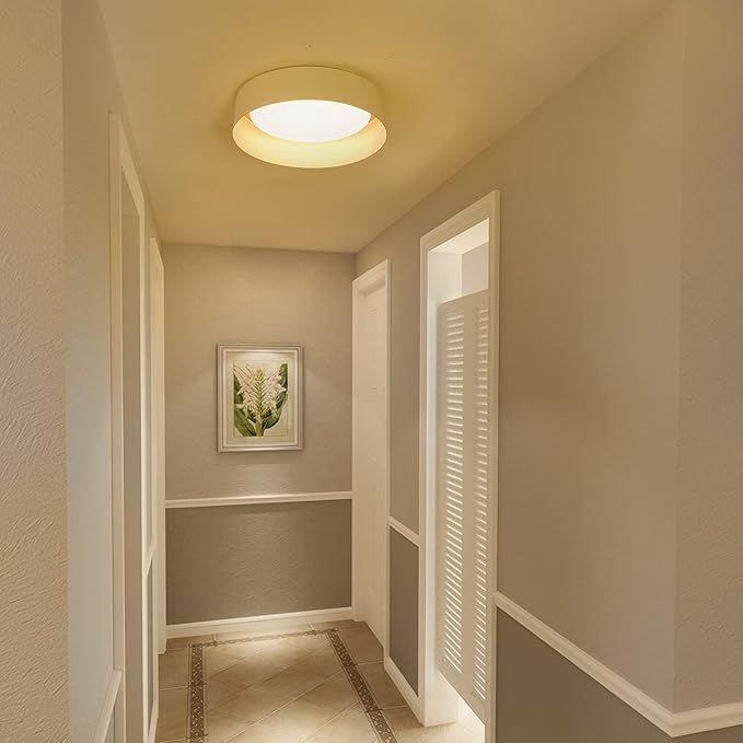 Bargeni LED Ceiling Light Fixture,12.5 inch Flush Mount Light Fixture,Matte White with Gold Inside,Dimmable 3000K/Warm White/18W(100w Equiv.),Outdoor Lighting Fixtures Ceiling for Bedroom and Hallway