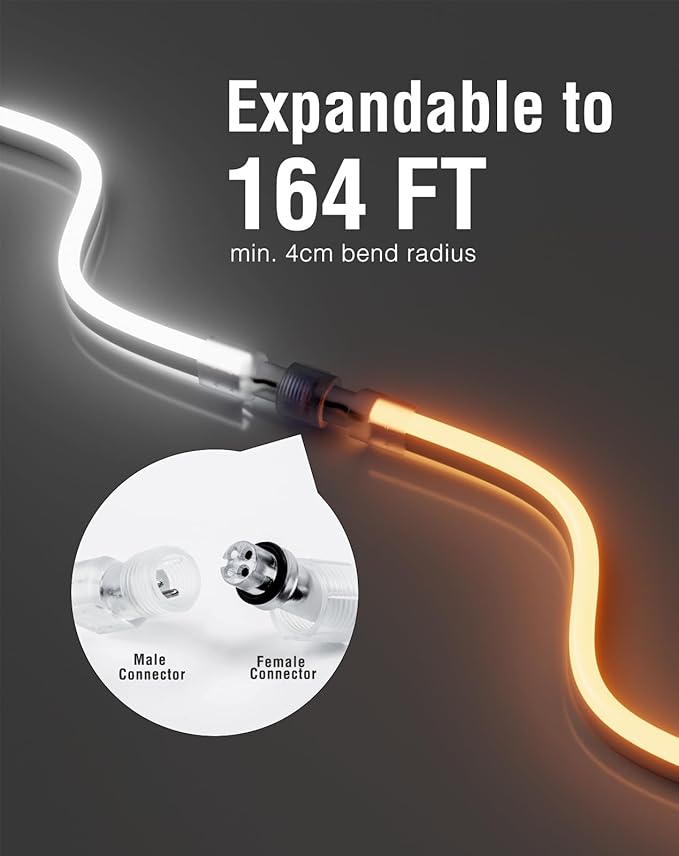 Shine Decor LED Neon Rope Lights AC 120V, Expandable & Cuttable 120LEDs/M Bright Strip Lighting, ETL Cold-Resistant & IP65 Waterproof for Indoor Outdoor, 8x16mm, 2500K Warm White, 98.4ft