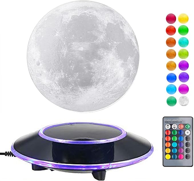 VGAzer Levitating Moon Lamp,Floating and Spinning in Air Freely 16 Colors with Gradually Changing LED Lights for Home,Office Decor,Unique Holiday Gifts,Night Light (White Moon)