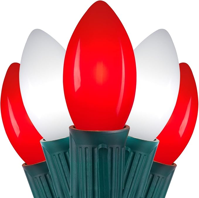 Vintage C9 LED Christmas Lights Outdoor, 100 Feet C9 String Light with 50 Shatterproof C9 Bulbs, Waterproof Connectable Christmas Tree Lights for Outside Roofline Patio Xmas Decor, Red & Pure White