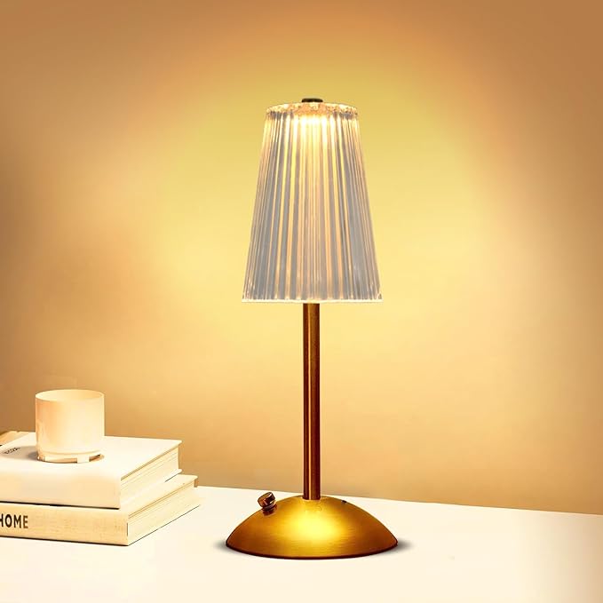 Portable Crystal Metal Desk Lamp,3-Color Touch Control, Rechargeable Battery - Ideal Bedside Lamp for Bedroom Nightstand (Golden)