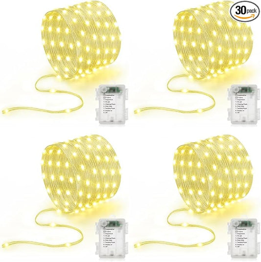 Battery Operated String Lights (4 Pack), 16.5ft 50 LED Twinkle Fairy String Lights Battery Powered with Auto Timer for Indoor Outdoor Christmas Trees Wreath Decoration Party Bedroom Garden Warm White