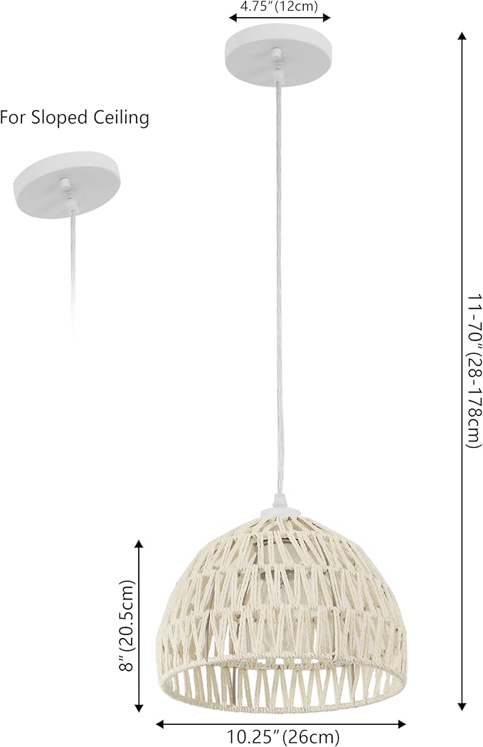 JONATHAN Y 10.25" Cream Modern Bohemian Woven Rope LED Pendant Light Fixture, Adjustable Dome Ceiling Lamp for Kitchen Island, Rope Shade, Coastal Farmhouse Decor (JYL6513C)