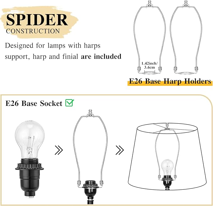 Large White Lamp Shades Set of 2, 12"Top x 16"Bottom x 11"High, Natural Linen Hand Crafted, Drum Lampshades for Floor Lamps Table Lamps, Spider, Harp Holders Included, Easy Assembly Required