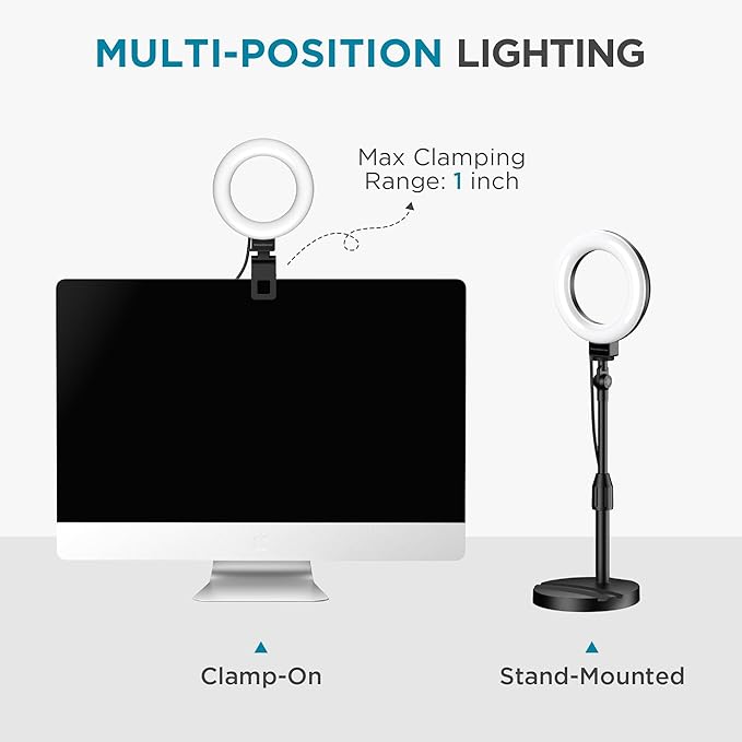 InnoGear Desk Ring Light with Stand, 60 LED 10W Overhead Portable Selfie Light Video Conference Lighting with Clip Camera Light for Monitor Laptop Computer Zoom Call Live Streaming Video Recording