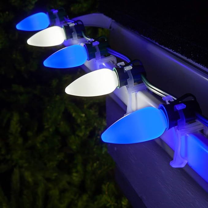 Wintergreen Lighting C9 OptiCore LED Commercial Outdoor Christmas Lights – Heavy Duty Christmas String Lights; Green Wire (50 Lights, 50 ft, Blue/Cool White Smooth/Opaque)