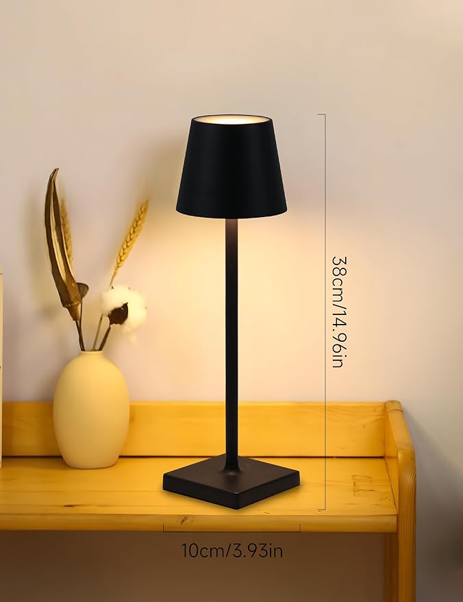 Black Cordless LED Desk Lamps Portable Powered by a 5000mAh Battery, offering stepless dimming and 3 Color Modes, for bedrooms, Restaurants, Bars, Camping, and Outdoor (Black-2pc)