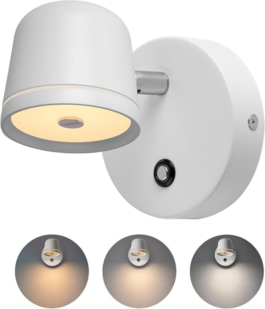 Aisilan Wall Sconce, Hardwired Touch Dimmable Wall Light with 3 Color Temperatures, Adjustable 7W LED Wall Lamp CRI97, Modern White Aluminum Sconce for Bedroom Bedside Hallway