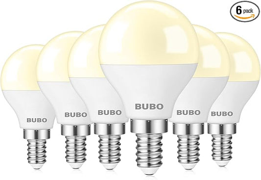 BUBO Ceiling Fan Light Bulbs 60 Watt Soft White, E12 LED Bulb Warm White 2700K, Light Bulbs Small Base, A15 Candelabra Base LED Light Bulb 5.5W for Light Fixture, 120V, 650LM, Non-Dimmable, 6 Pack