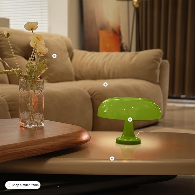 Cordless Mushroom Table Lamp, Rechargeable Orange Bedside Lamp with Touch Control and 3 Color Stepless Dimming, Portable Desk Lamp for Dinner/Restaurant/Bedroom (W11'' x H7.67'')