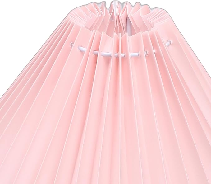 Hyuduo Pleated Table Lamp, Soft Yellow Light with Linen Lampshade and Rattan Base Bedside Lamp for Bedroom Nightstand, 10 Inch Shade 15 Inch Height Warm Glow Accent Light, Ideal for (Pink)