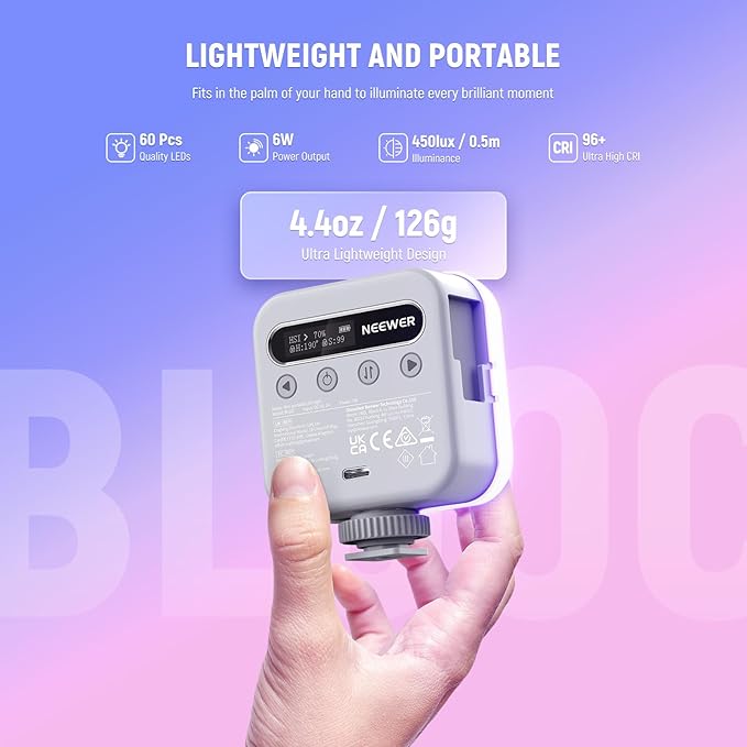NEEWER BL60C Basic Magnetic RGB Video Light, 360° Full RGB Mini LED Camera Light Rechargeable Portable for Selfie/Tripod Photography Lighting with TL98C Magnetic Handheld Light Wand
