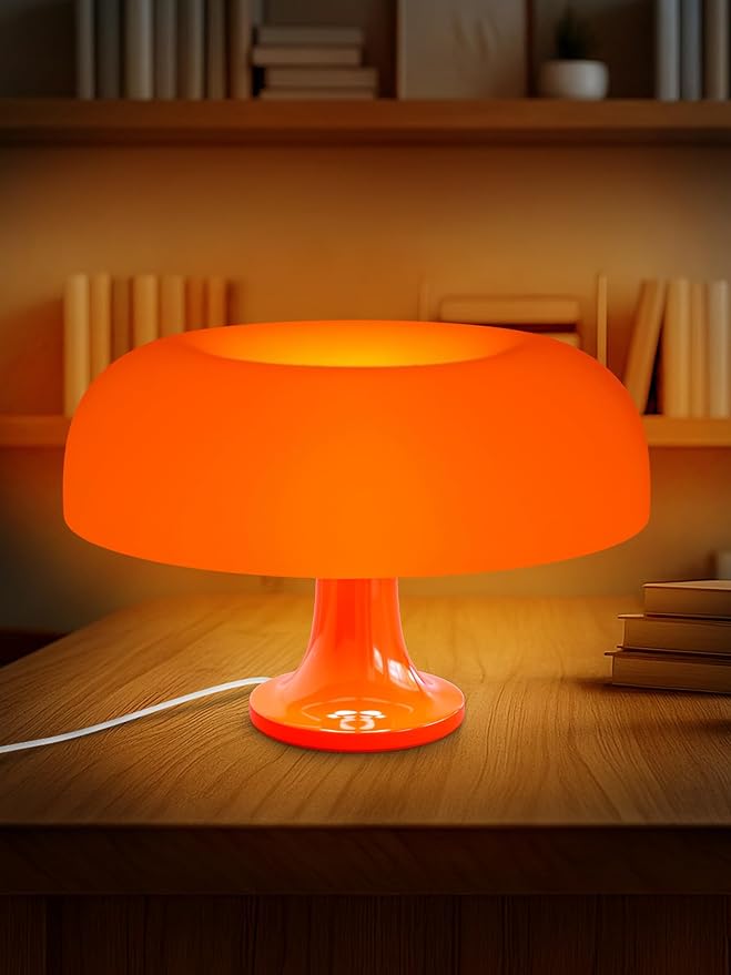 Orange Mushroom Lamp for Bedroom – Aesthetic Vintage Mushroom Lamps with 3 Lighting Colors & 10 Brightness – USB Powered Nightstand Retro Lamp for Reading Room, Office, Dorm | ABS + PVC Build