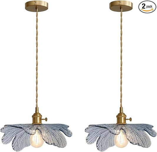 Vintage Pendant Light 2 Pack Glass Pendant Light Brass Pendant Light fixtures Kitchen Island Lighting with Blue Glass Shade Mid Century Modern Ceiling Hanging lamp for Dining Room Bedroom