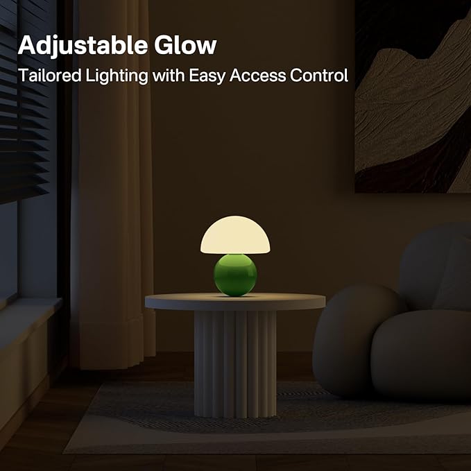 Mushroom Lamp Table Lamp for Bedroom,Desk Bedside Small Lamps for Living Room Night Stands,Mushroom Decor Cute Mini Modern Mid Century Lamps,Unique Aesthetic Home Living Room Decor(Green)
