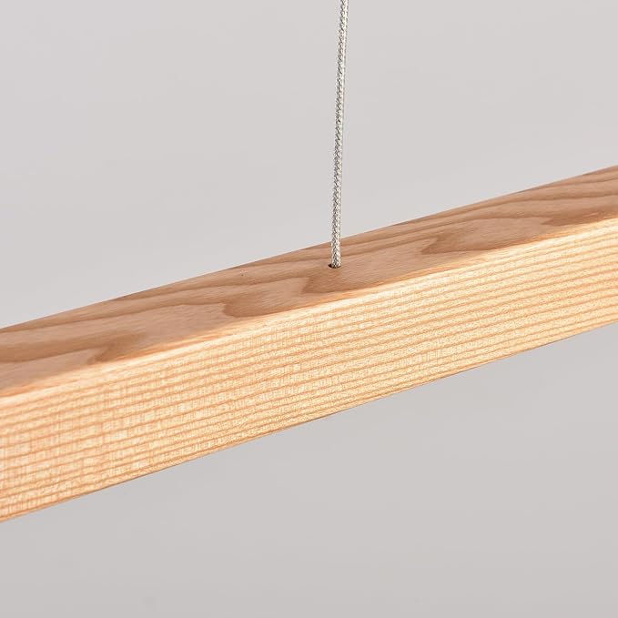 47" 36W 1-Light Wooden Led Linear Pendant Light Dimmable Led Chandelier Ceiling Hanging Light Fixtures Modern Chandeliers for Dining Room Kitchen Island Pool Table Lights Natural