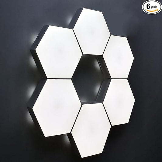 6Pcs Hexagon LED Light (White, Touch Model) - Smart Touch Sensor DIY Modular Wall Lamp for Bedroom, Company Front Desk & Room Decorative Wall Decoration