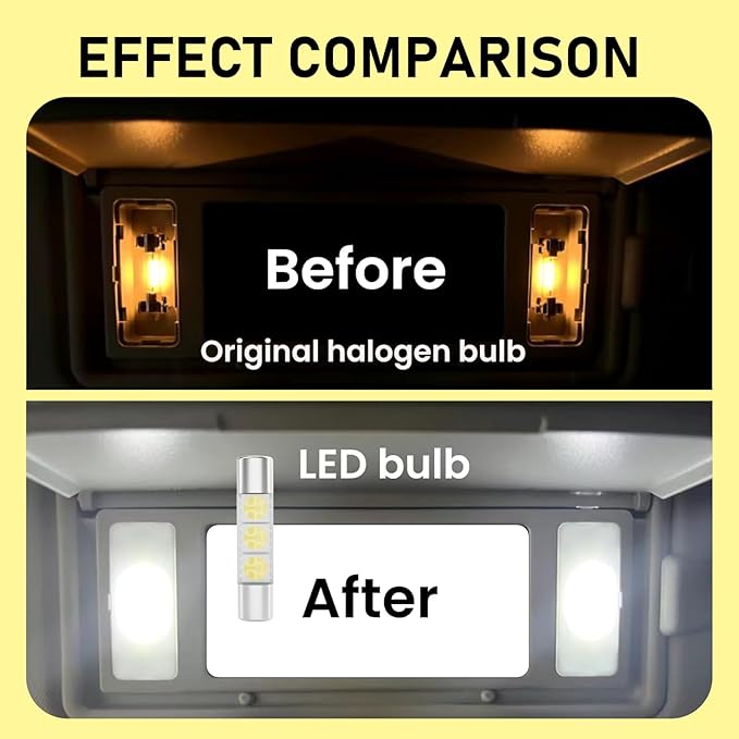 10 PCS Interior Car Lights, T6 5050 3SMD 28mm 12 V LED Bulb, Sun Visor Vanity Mirror Light, Universal for Most Cars, Trucks, SUVs (White)