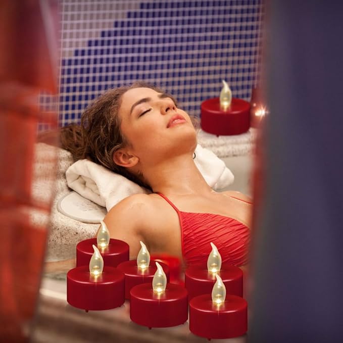 Flameless LED Tea Lights Candles, Battery Operated Flickering Fake Candles Bulk,50 Pack Powered Votive Electric Tealights Long Lasting 200H+ Bright Red Lamp for Seasonal and Festive Decoration
