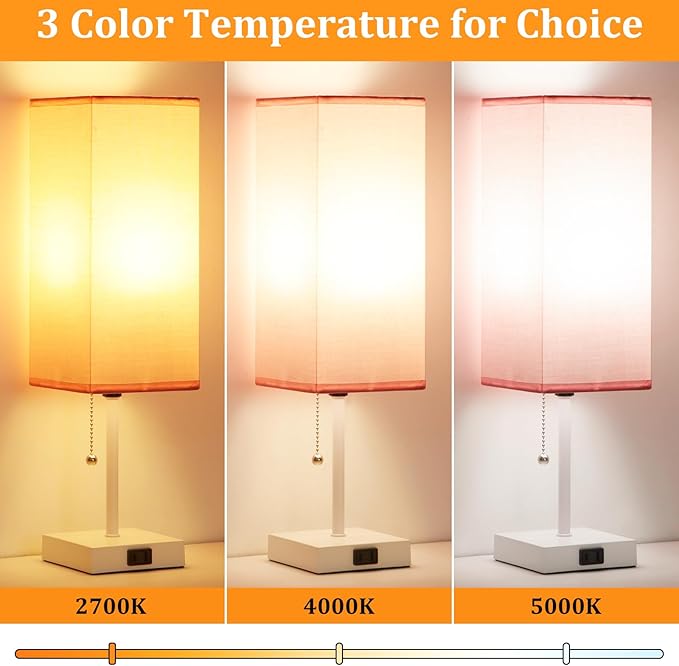 18'' Table Lamp for Bedroom set of 2,3-Color Bedside Lamps with Pull Chain Table Lamps for Night stands ,Small Night Light Lamps with 2 Bulbs Lamps for Living Room Kids Room Office Decor（Pink+White）