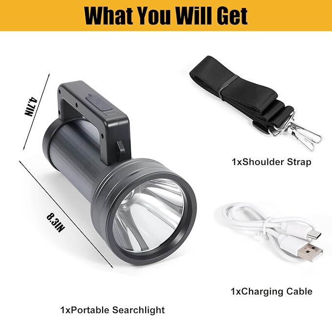 Rechargeable LED Flashlight with Power Display, 4 Light Modes, High Lumens Handheld Torch, Dual Switch, Waterproof Portable Flashlight for Camping, Hiking, Indoor and Outdoor Use (LK6017-White light)