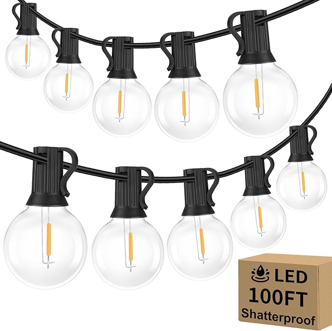 100FT Outdoor G40 LED Globe String Lights Dimmable Waterproof Shatterproof Patio Lights with 104 Bulbs Connectable Commercial Hanging Light for Christmas Patio House Backyard Balcony Party(Black)