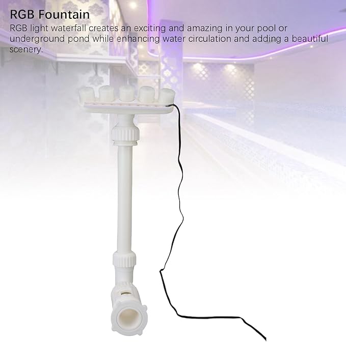 Solar Pool Fountain, RGB LED Waterfall with 7 Color Changing Modes and Remote Control, for Inground Pools and to Enhance Water Circulation and Relaxation