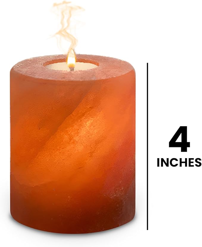 Himalayan Pink Salt Candle Holder 4" — Hand-Carved Crystal Salt Lamp for Spa, Meditation & Air Purifying