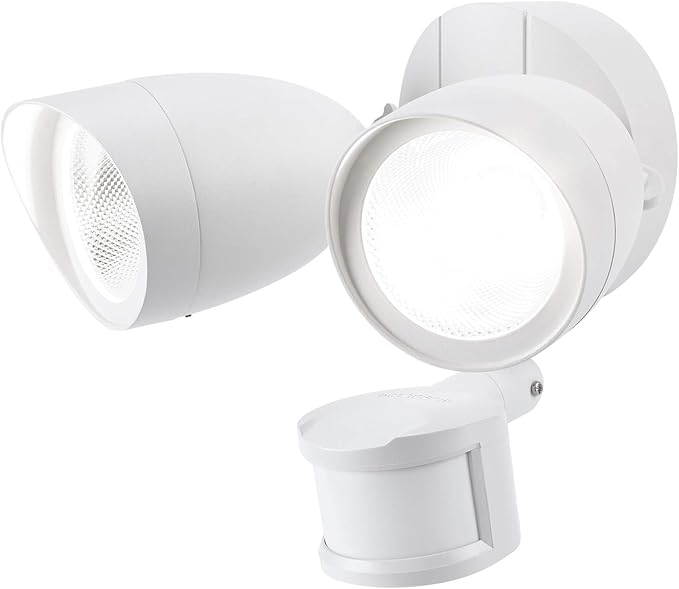 LEONLITE LED Security Lights Outdoor Motion Sensor, Motion Flood Light for Outside, Dusk to Dawn, UL Listed, Adjustable Dual Heads, Wet Location, 5000K Daylight, White