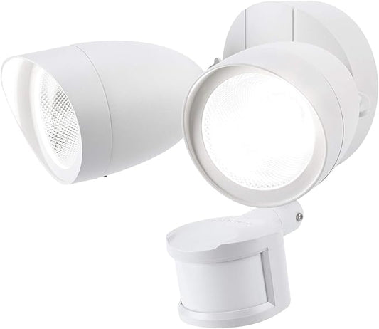 LEONLITE LED Security Lights Outdoor Motion Sensor, Motion Flood Light for Outside, Dusk to Dawn, UL Listed, Adjustable Dual Heads, Wet Location, 5000K Daylight, White