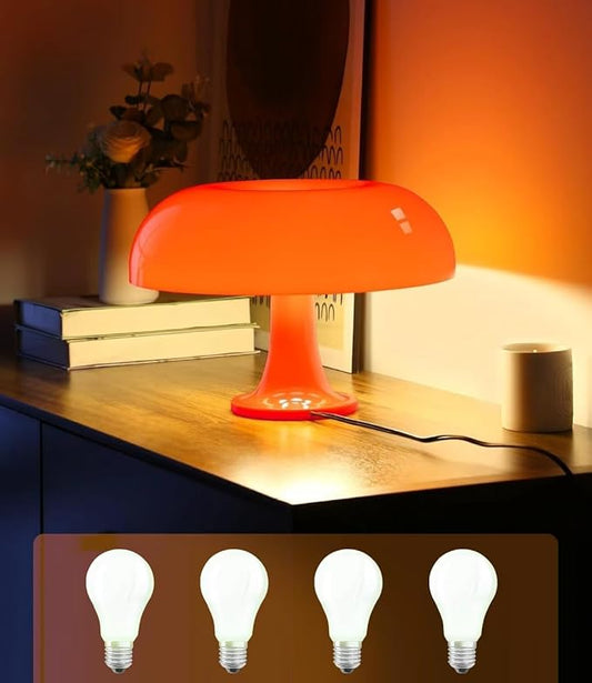Orange Mushroom Lamp, Mid Century Modern Table Lamp for Bedroom, Aesthetic Mushroom Decor Bedside Small Lamps, 2700K(Bulb Replaceable, Bulb Included, Plug Powered)
