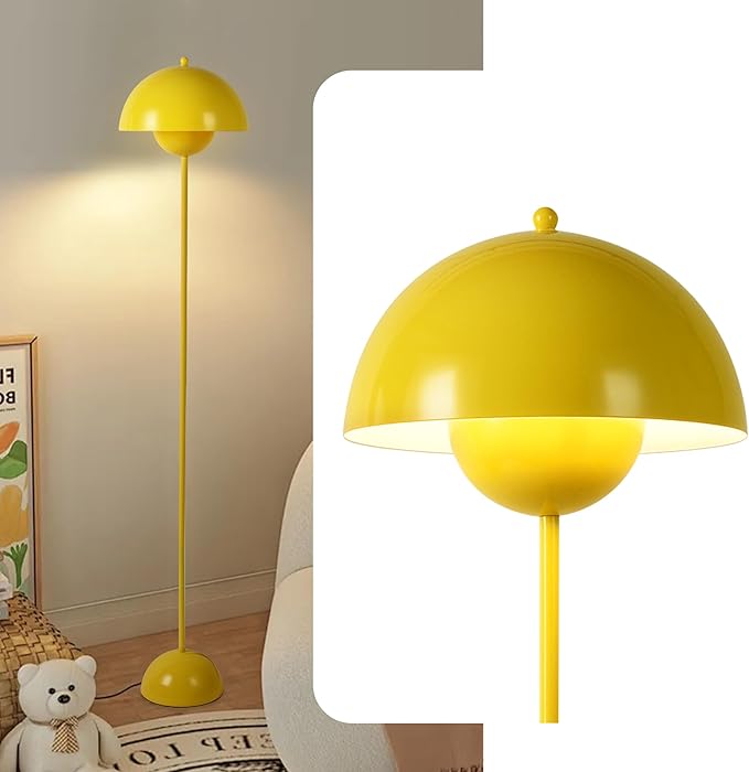 Modern Floor Lamp for Bedroom-Tall Floor Lamps for Living Room-Corner LED Boho Floor Lamp for Office Vintage Industrial Flower Floor Lamps Standing Unique Mid Century Lamp (Yellow)