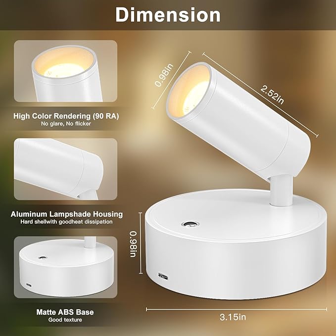 Kimjo Spot Lights Indoor, Rechargeable Plant Spotlight Indoor, Wireless LED Up Lights Accent Lighting with Timer and Dimmable, Battery Powered Picture Light