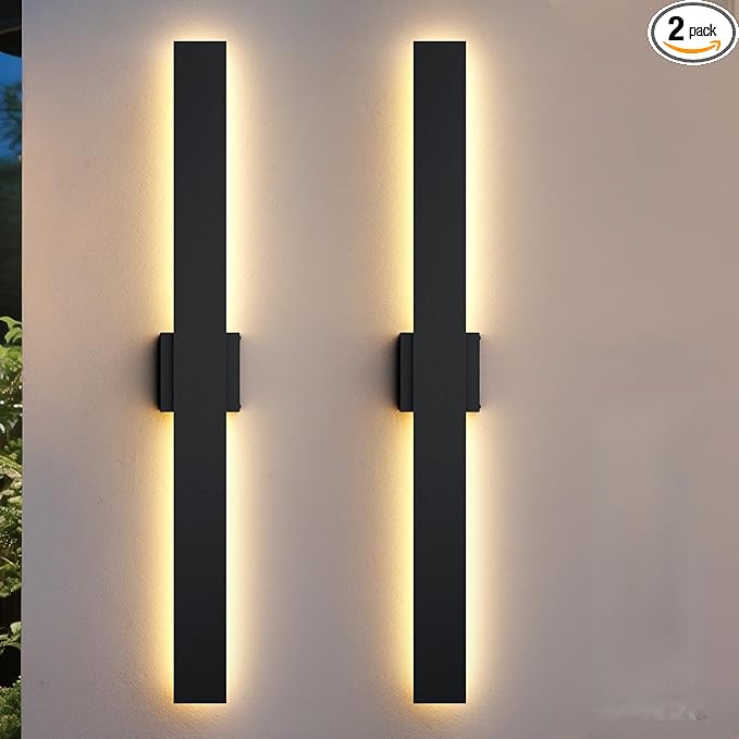 2 Pack 39.3 inch Modern LED Outdoor Wall Light, 3000K 4000K 5000K 10%-100% Dimmable Lights for Outside, IP65 Waterproof Exterior Long Wall Lights for House, Porch, Garage, Patio, Yard, Entrance Black