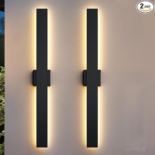 2 Pack 47.2 inch Modern LED Outdoor Wall Light, 3000K 4000K 5000K 10%-100% Dimmable Lights for Outside, IP65 Waterproof Exterior Long Wall Lights for House, Porch, Garage, Patio, Yard, Entrance Black