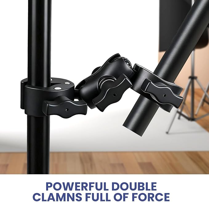 Double Ball Head Camera Clamp - Adjustable Mounting Bracket with Pliers-Style Grips for Photo Studio Equipment, Light Stands, Reflectors, Monitors, and Golf Cart Crossbars（6-9inch）