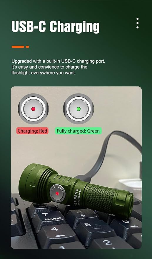 LUMINTOP GT Nano 3.0 Keychain Flashlight 700 Lumens Mini Flashlight 400 Meters Beam Distance Built-in USB-C Charging 10280 Li-ion Battery (Green)