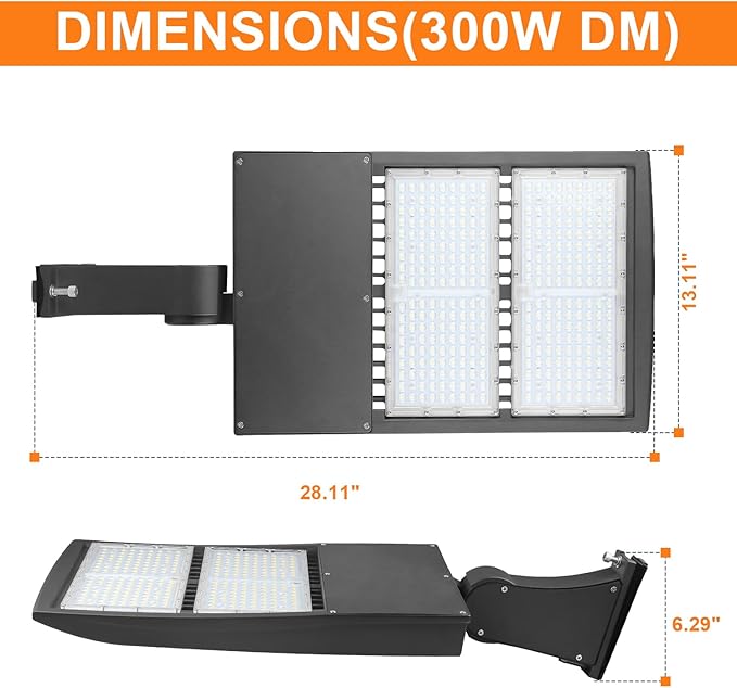 480V 300W LED Parking Lot Light, 42000LM LED Shoebox Street Flood Light (1000W MH/HPS Equiv.), 5000K Dimmable Commercial Area Lighting with 20KV Surge Protection, IP65 277-480V UL&DLC Listed