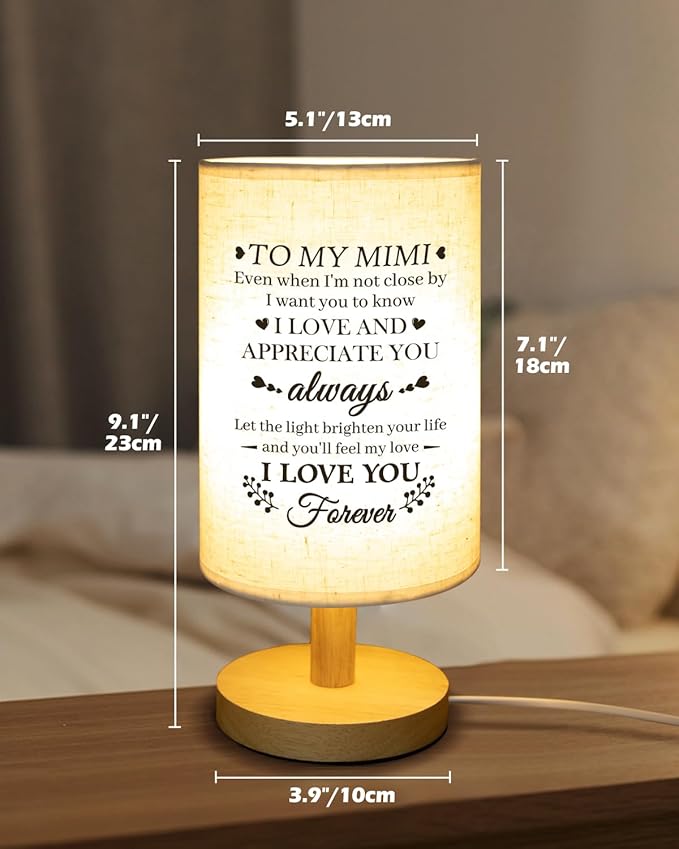 Gifts for Mimi from Grandkids, Mimi Birthday Gifts Fabric Lamp, Retirement Birthday Gifts for Mimi Table Lamp with Wooden Stand Unique Mimi Gifts