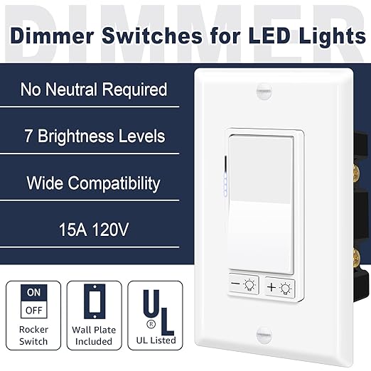 Dimmer Light Switch,Greencycle 24PK 3 Way for Dimmable 150W LED CFL Light,600W Halogen and Incandescent,15A 120V,Neutral Wire Not Required,Residential/Commercial,ETL Listed