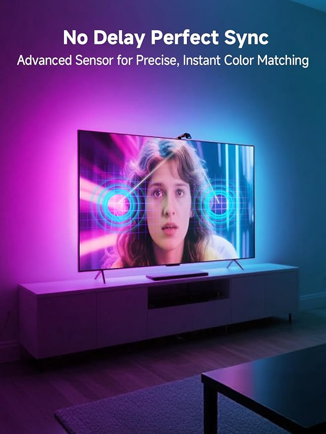GIPOYENT TV LED Backlight Sync to Screen, 10.5FT RGB LED Lights that Change with for 32-50 InTV& PC Monitors, Music Sync LED Light with Smart App Control Adapt to TV Content