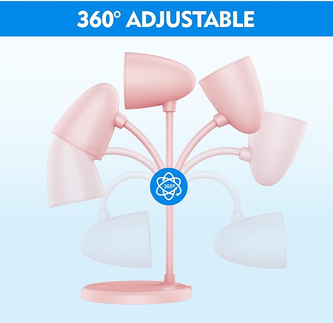 LED Desk Lamp for Home Office,3 Light Colors, Table Lamp,Dimmable Reading Light for Bedside Small Desk Lamp for College Dorm Room,Bedroom Desk Light Pink