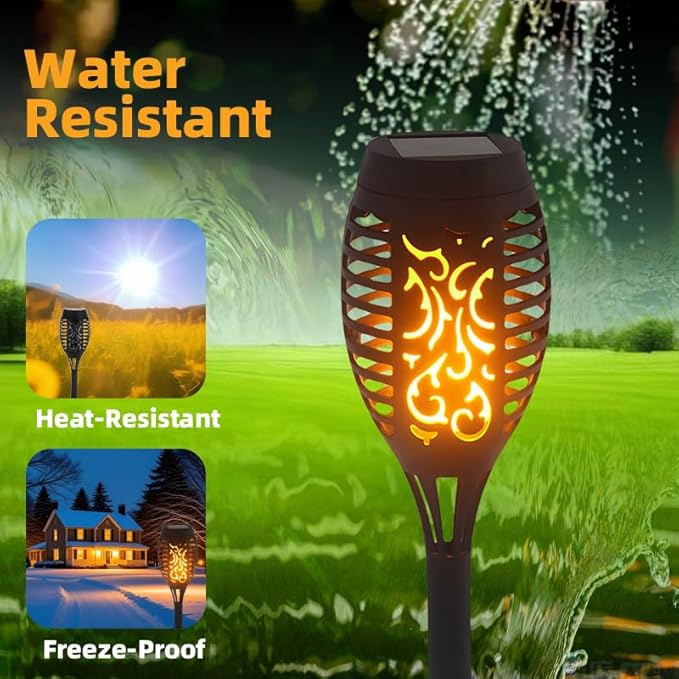 Solar Lights Outdoor, 12 Pack Solar Torch Light with Flickering Flame, Waterproof Solar Garden Light, Outdoor Solar Lights for Yard Patio Pool Lawn Flame Torches for Halloween Decorations Yard Decor