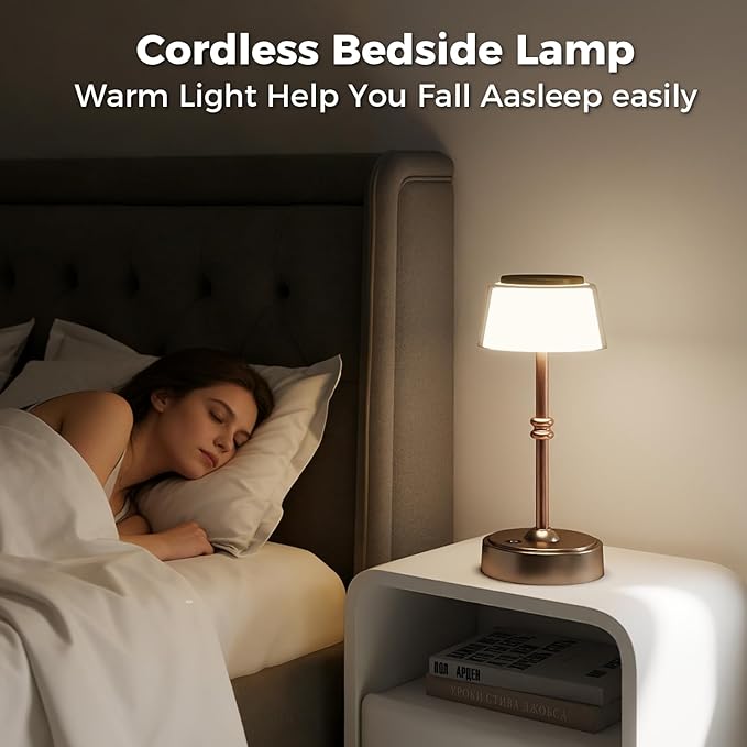 LED Cordless Lamp, 5 Colors Stepless Dimming Table Lamp, 4400mAh Rechargeable Battery with USB Charging Port, Portable Touch Bedside Light for Patio, Restaurant, Dining(2, Antique Brass)
