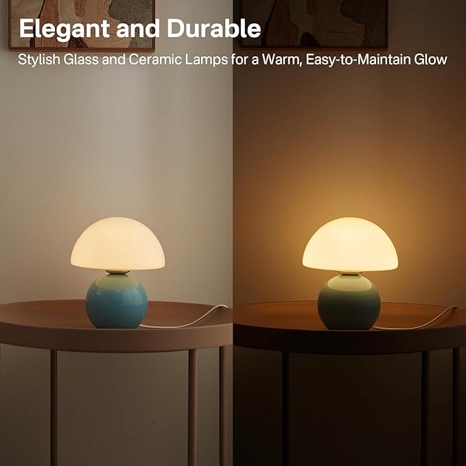 Mushroom Lamp Table Lamp for Bedroom,Desk Bedside Small Lamps for Living Room Night Stands,Mushroom Decor Cute Mini Modern Mid Century Lamps,Unique Aesthetic Home Living Room Decor(Blue)